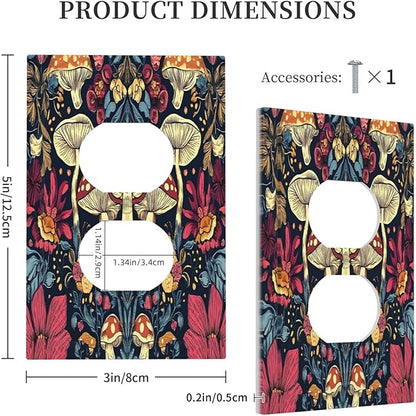 Outlet Covers Coloful Red Yellow Orange Magical Mushroom Forest 1 Gang Duplex Light Switch Cover Plate Decorative Switch Plate Covers Electrical Socket Cover for Bedroom Home Decor