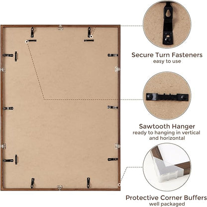20x28 Oak Wood Picture Frame, 20"x28" Poster Frame for Wall, 20x28 Picture Frame with Mat for 16x24, Solid Oak Wood Photo Frame 20 x 28 with Tempered Real Glass (Walnut Color, 1 Pack)