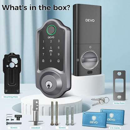 DEVO G8 Smart Lock with Doorbell - 6-in-1 Fingerprint Keyless Entry Deadbolt, Built-in Wi-Fi & APP Control, IP54 Waterproof Auto-Lock for Front Door Security, Easy Install (BHMA Certified)