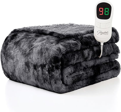 Homemate Heated Blanket Electric Throw - 50"x60" Heating Blanket Throw 1/2/4/6/8 Hours Auto-Off 10 Heat Levels Over-Heat Protection Luxury Faux Fur Sherpa ETL Certification