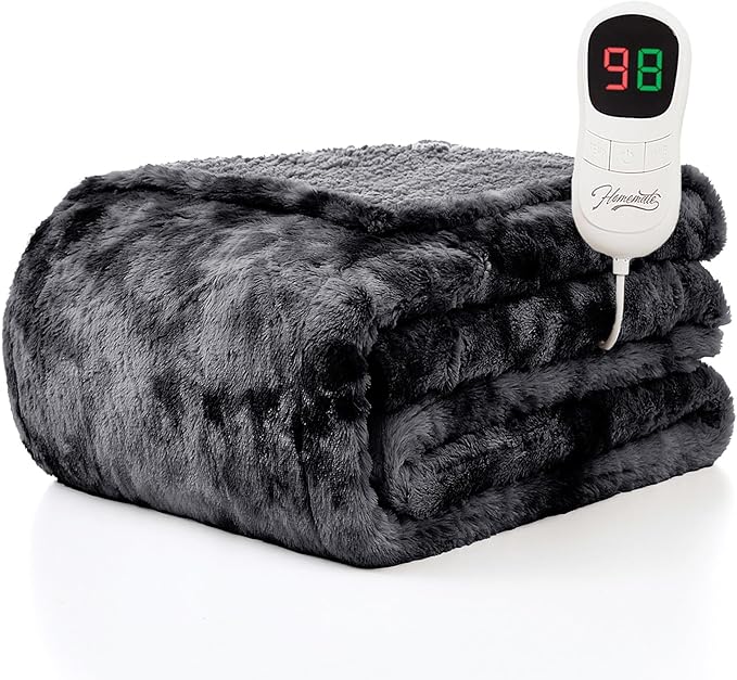 Homemate Electric Heated Blanket Twin Size - 62"x84" Heating Blanket Twin Size 1/2/4/6/8 Hours Auto-Off 10 Heat Level Over-Heat Protection Luxury Faux Fur Sherpa ETL Certification