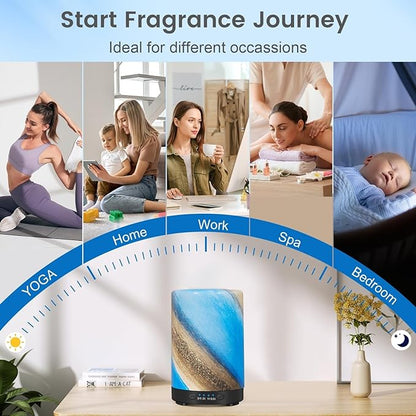 Essential Oil Diffuser, 120 ml Glass Aromatherapy Diffuser with 7 Color Lights, Auto Shut-Off and 4 Timer Settings, Ultrasonic Cool Mist Diffuser for Home Room Office (Galaxy Mist)