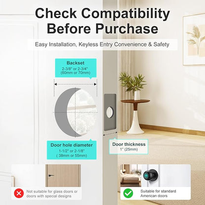 JO.KO Fingerprint Door Lock, Biometric Door Lock with App Control & Key, Smart Door Lock for Bedroom, Entry Door, Keyless Finger Print Door Knob with Thumb Print Black