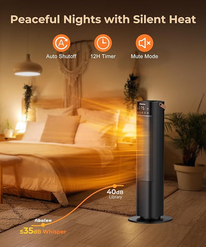 Space Heaters Indoor Use, 26" 12ft/s Electric Heater with Remote, 1500W Electric Heaters with 75°Oscillation, 1-12H Timer, PTC Electric Heater for Large Room, Bedroom Home Office1