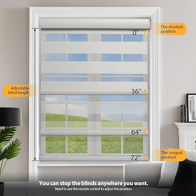Motorized Blinds with Remote, Cordless Automatic Zebra Shades, Smart Blind for Windows, White, 33 x 72