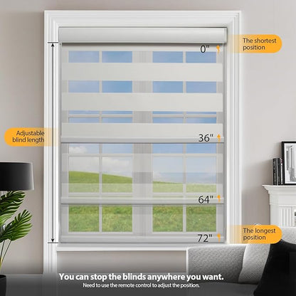 Motorized Blinds with Remote, Cordless Automatic Zebra Shades, Smart Blind for Windows, Grey, 23 x 72