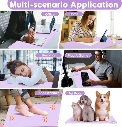 Konohan Heated Large Desk Mat PU Leather Warm Mouse Pad with 5 Heating Level & 4 Hour Auto Shut-Off Heating Keyboard Pad Warmer Gaming Mice Mat Only Supports 110v(Purple Color,31.5" X 13")