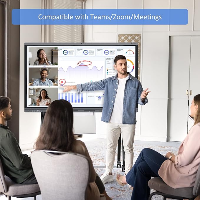 Shiarffe X5 Smart Board 4K Interactive Whiteboard EDLA-Certified All-in-One Touchscreen Digital Display Built-in 48MP Camera Mics and Speaker for Classrom Hybrid Work