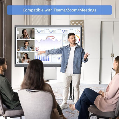 Shiarffe X5 Smart Board with Stand 4K Interactive Whiteboard EDLA-Certified All-in-One Touchscreen Digital Display Built-in 48MP Camera Mics and Speaker for Classrom Hybrid Work