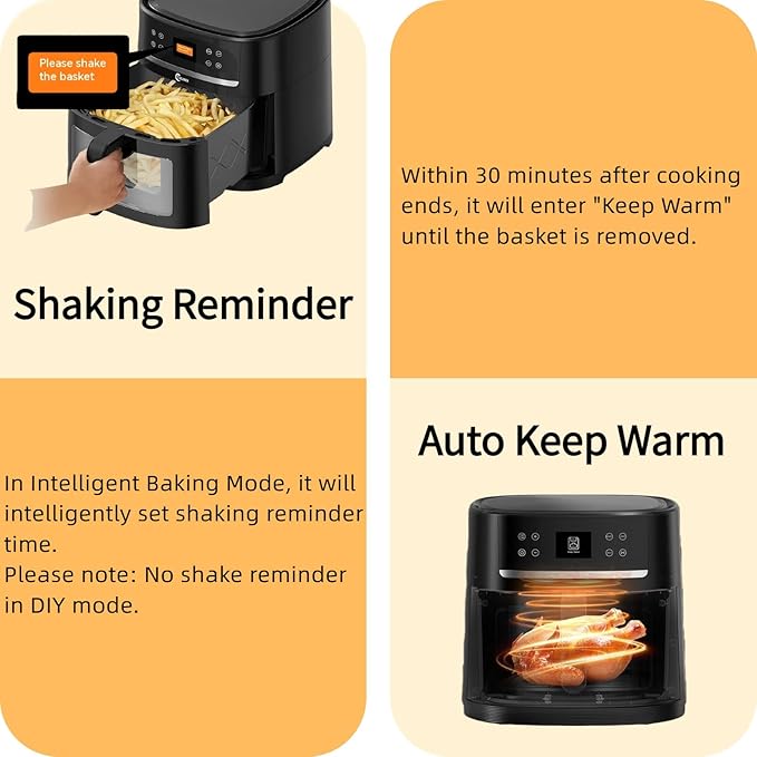8.5QT Large Air Fryer, AI Intelligent Recognition Airfryer with Clear Window, Touch Controls with 12 AI Functions, Shake Reminder, Nonstick, Fit for Family, Black