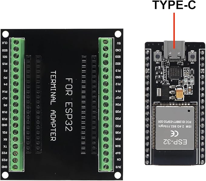 3 Set ESP32 Development Board Type C 38Pin Narrow Version WiFi + Bluetooth Microcontroller ESP-32 ESP-32S Board ESP-WROOM-32 with ESP32 Breakout Board GPIO 1 into 2 Terminal Screw Board