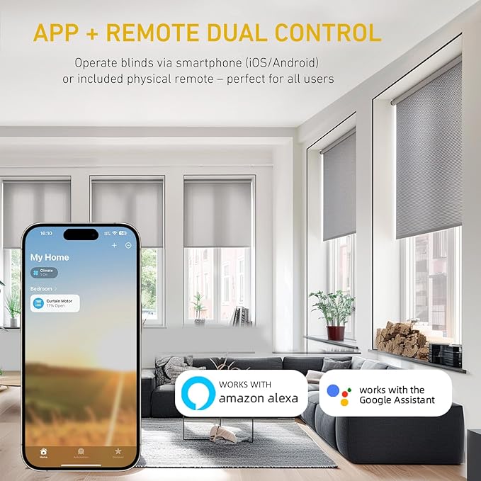Rollerhouse Matter Smart Blinds Motor for 38mm Tubes - Works with Google Home& Alexa - App & Remote Control, No Hub Required - DIY Installation, Quiet Operation