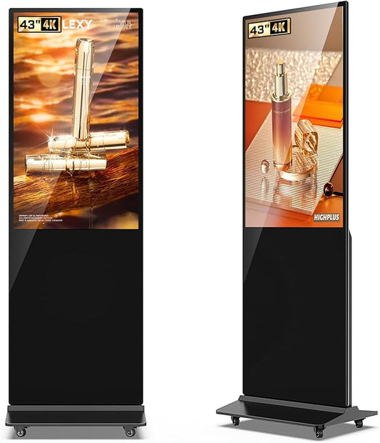 32/43/55/65 Inch Digital Signage Display, LCD Screen Advertising Display Kiosk Interactive Totem Floor Standing Auto AD Player with USB/HDMI/WiFi Android OS (43'' Non-Touch)