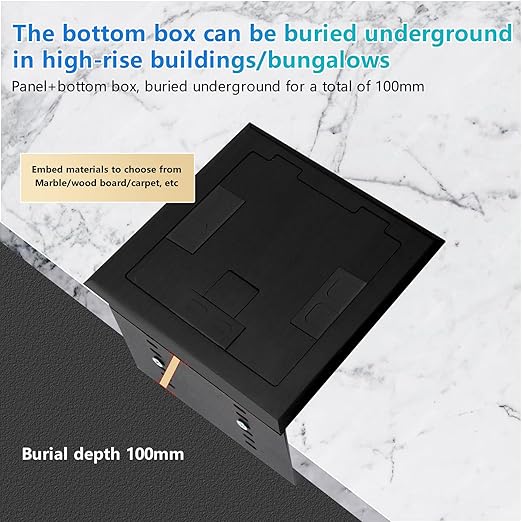 KYHSHJ Recessed Flat Hidden Socket Kit with 2 * 20A Receptacle，8A 1 USB-A Ports &2 USB-C Port+3-Port RJ45 Datacom Receptacle. Internal Height Adjustable，Corrosive Resistant Hardware (Black)
