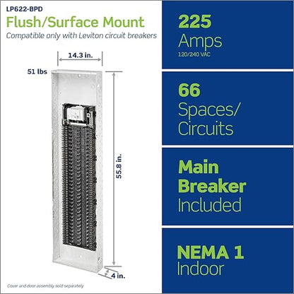Leviton 66 Space, 66 Circuit Indoor Load Center with 225 Amp Main Circuit Breaker, LP622-BPD