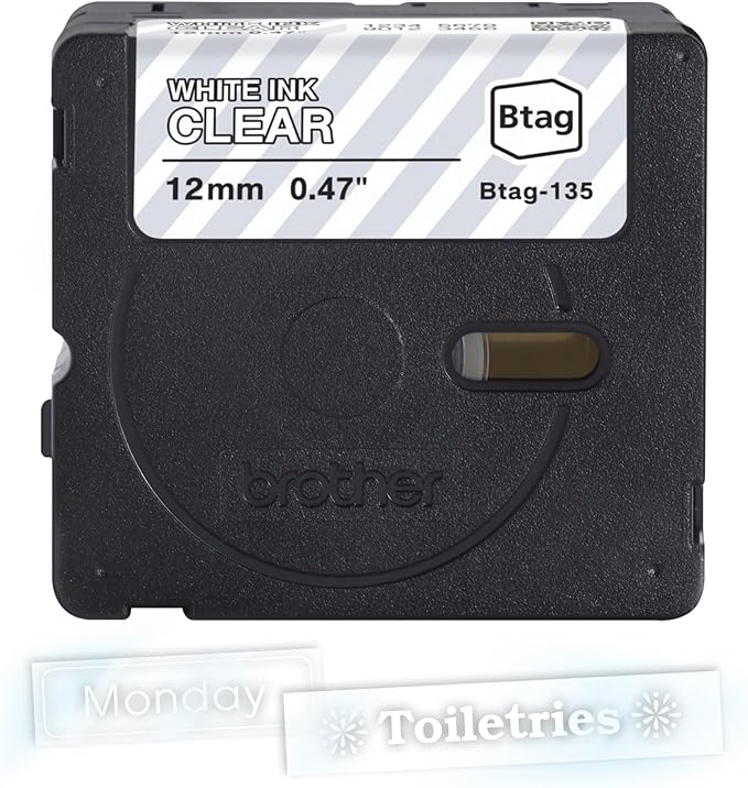 Brother Genuine P-Touch Btag BTAG135 White on Clear Label Tape ~1/2in by 13.1ft (12mm x 4m)