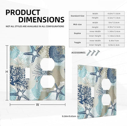 Decorative Outlet Covers Blue Starfish Brown Coral Ocean 2 Gang Light Switch Cover Plate Single Toggle Duplex Wall Plates for Electrical Outlets Switch Plate Covers for Girlroom Home Decor