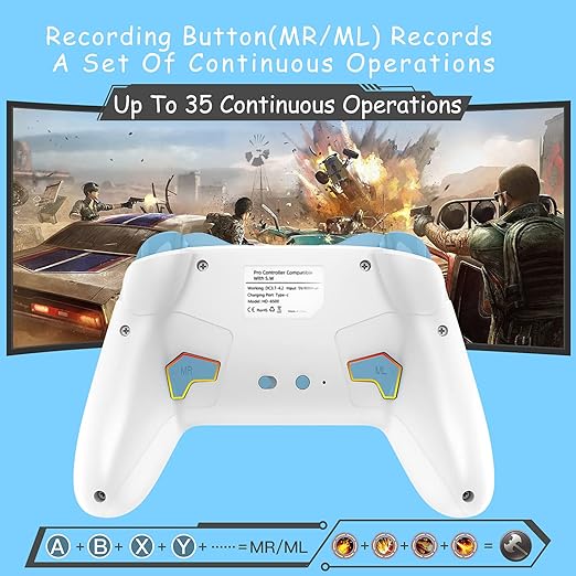 Bluetooth Controller for Switch/Mac/PC/Steam/Mobile Phone/iOS/Android//TV/iPad/Table/Apple Arcade MFi Games, switch pro controller wireless with Adjustable Dual Motion,Turbo,Macros,6-Axis,Wake Up for Black Myth: Wukong (Black) (Purple) (Light White Blue)
