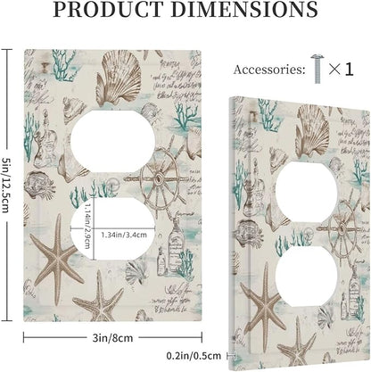 Mid Century Seashells Starfish Compass Outlet Covers 1 Gang Duplex Light Switch Cover Decorative Switch Plates Electrical Receptacle Faceplate Wall Plate For Nursery Kids Room Decor
