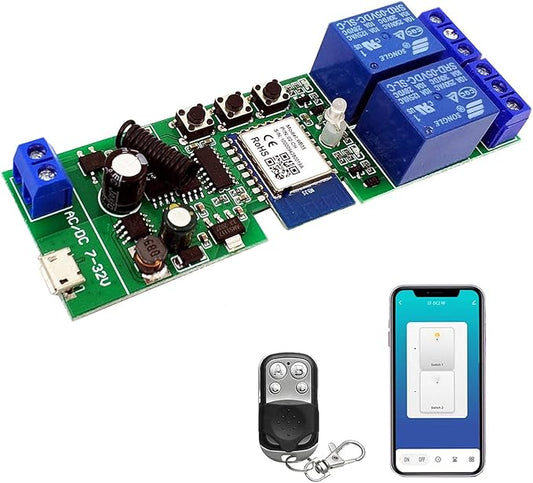 2 channelsWiFi Wireless Smart Switch Inching Self-locking Relay Module, be applied to access control Tuya SmartLife APP,DIY WIFI Garage Door Opener With 433 MHz RF remote control