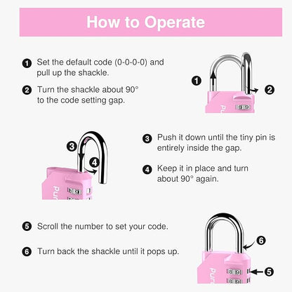 Puroma 2 Pack Combination Lock for Locker 4 Digit Outdoor Waterproof Padlock for School, Gym, Sports, Fence, Toolbox, Gate, Case, Outdoor, Hasp Storage (Pink)
