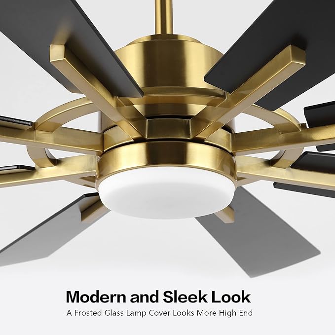 WINGBO 60" DC Ceiling Fan with Lights and Remote Control, Gold and Black Ceiling Fan, 8 Plywood Blades, 6-Speed Reversible DC Motor, Modern Ceiling Fans Indoor for Kitchen Bedroom Living Room
