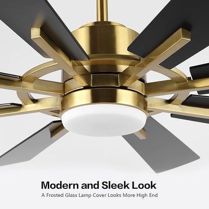 WINGBO 60" DC Ceiling Fan with Lights and Remote Control, Gold and Black Ceiling Fan, 8 Plywood Blades, 6-Speed Reversible DC Motor, Modern Ceiling Fans Indoor for Kitchen Bedroom Living Room