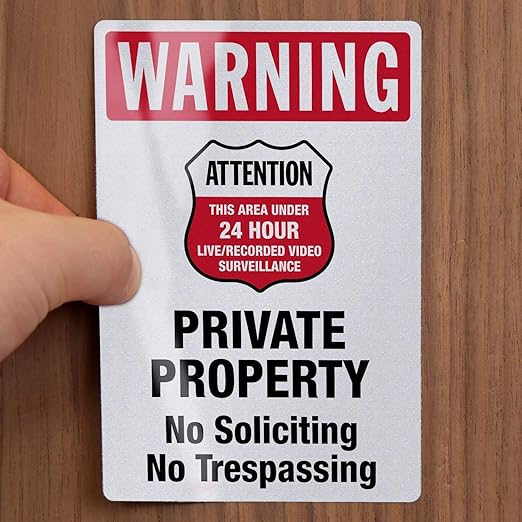 SmartSign Private Property No Soliciting No Trespassing Stickers/Labels, Pack of 3, EG Reflective Adhesive Decals, Easy Peel-Off, 7-Year Outdoor Life, Made in USA