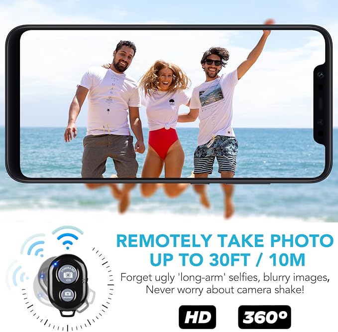 2 Pack Wireless Camera Remote Control - Wireless Remote for iPhone & Android Phones iPad iPod Tablet, Clicker for Photos & Videos, Wrist Strap Included