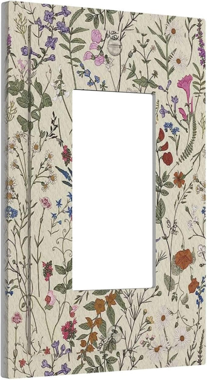 Beige Background Boho Flowers Plant Leaf 1 Gang Rocker Light Switch Covers Single Decora Outlet Wall Plate Decorative Switchplate Faceplate GFCI for Country Bathroom Bedroom Decor