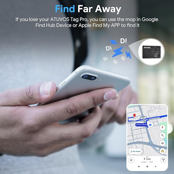 ATUVOS Dual-System Air Card Tag 1 Pack, Rechargeable Wallet Tracker Compatible with Android Google Find Hub or iOS Apple Find My APP, Smart Item Finder Locator for Wallet/Luggage/Passport