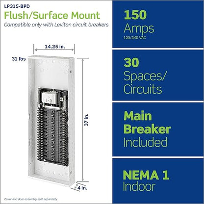 Leviton 30 Space, 30 Circuit Indoor Load Center with 150 Amp Main Circuit Breaker, LP315-BPD