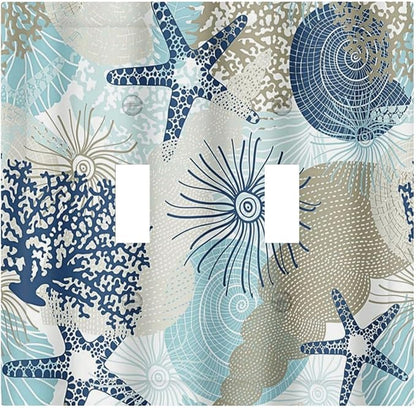 Decorative Light Switch Cover Plate Blue Starfish Brown Coral Ocean 2 Gang Outlet Covers Double Toggle Wall Plates for Electrical Outlets Switch Plate Covers Faceplate for Girlroom Home Decor