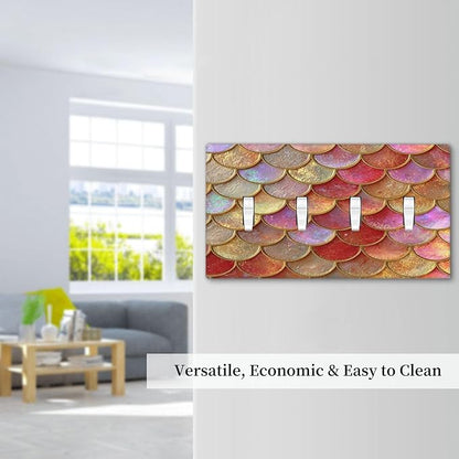 Mermaid Glitter Scale Rainbow Gold Fish Scales Light Switch Covers Quad Toggle Electrical Faceplate 4 Gang Wall Plate Decorative Switch Plates for Bed Room Home Decor