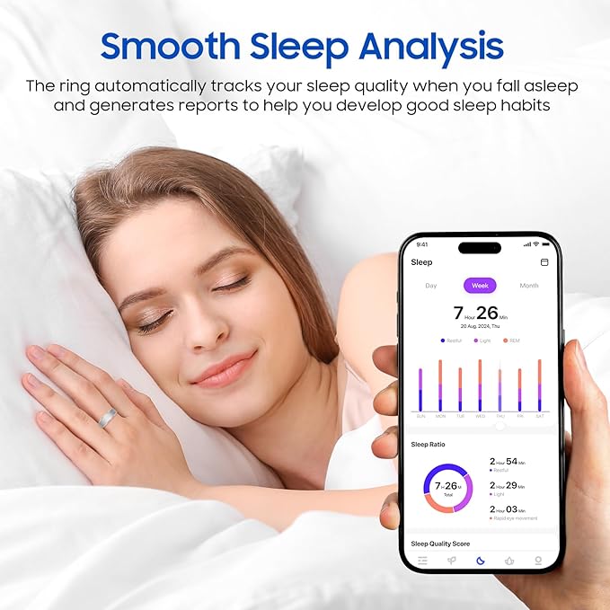 Smart Health Ring, Featuring Stress and Sleep Monitoring Functions, Compatible with iOS and Android, Waterproof Fitness Tracker for Women & Men, No Subscription Fee. (Gunmetal Gray, 10)