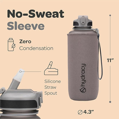 Hydracy Water Bottle with Time Marker -Large BPA Free Water Bottle & No Sweat Sleeve -Leak Proof Gym Bottle with Fruit Infuser Strainer & Times to Drink -Ideal for Fitness Sports & Outdoors