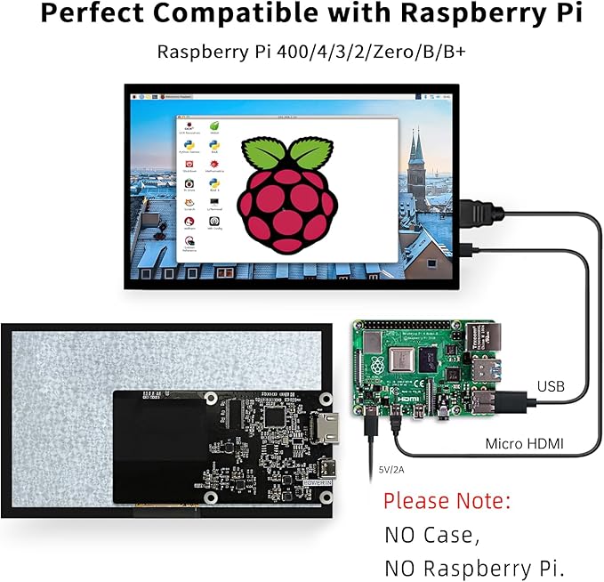 HMTECH Raspberry Pi Screen 7 Inch Small Monitor 1024x600 HDMI Monitor 16:9 IPS LCD Screen Display for Raspberry Pi 4/3/2/Zero/B/B+ Win11/10/8/7, Free-Driver