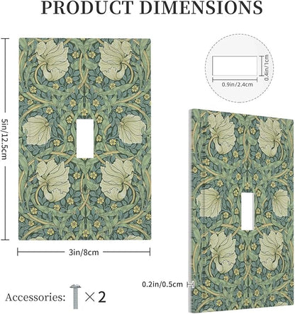 Decorative Light Switch Cover Vintage Floral Plant Sage Green William Morris 1 Gang Single Toggle Decorator Outlet Wall Plate Device Electrical Faceplate Switchplates for Bedroom Home Decor