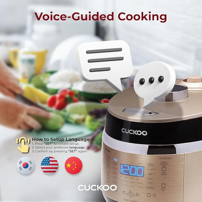 CUCKOO High Pressure Rice Cooker 3-Cup Uncooked / 6-Cup Cooked with Induction Heating Technology, Small Rice Maker with 16 Menu Options and Steam Plate, Voice Guide, Gold (CRP-EHSS0309F)