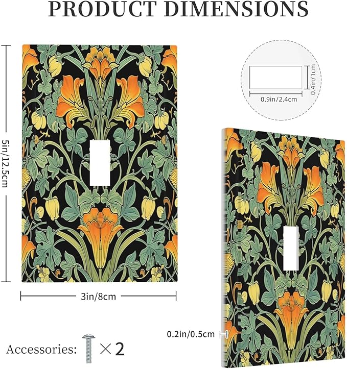 Decorative Light Switch Cover William Morris Vintage Floral Green Yellow 1 Gang Single Toggle Device Electrical Faceplate Switchplates Decorator Outlet Wall Plate for Bedroom Home Decor