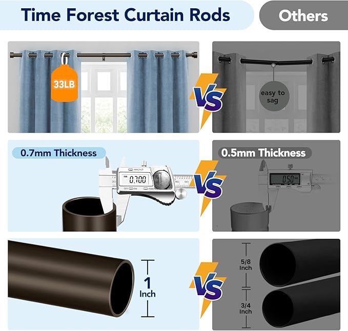 2 Pack Curtain Rods for Windows 66 to 120 Inch(5.5-10ft), 1 Inch Bronze Heavy Duty Curtain Rods Set, Adjustable Extra Long Curtain Rod for Bedroom Patio, Outdoor Drapery Rods, Size 32"- 120"