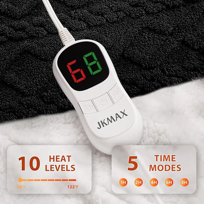 Heated Electric Blanket King Size-100"x90" Heating Blanket with 10 Heating Levels & 5 Time Settings Over-Heat Protection，Winter Warmer for Adults with ETL Certification（Black）
