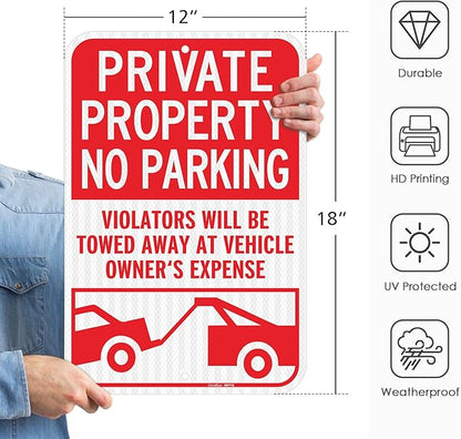 GicnKeuz Large No Parking Signs,18x12 Inches Private Property Signs, Violators Will Be Towed Away at Vehicle Owner's Expense Sign, Engineer Grade Reflective Aluminum, Fade Resistant ,Indoor or Outdoor Use (4-Pack)