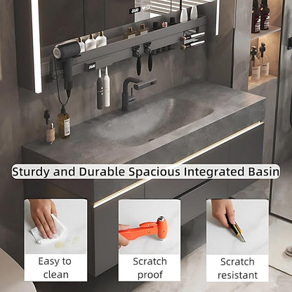 Modern Bathroom Vanity – Cabinet Set with LED Smart Defogging Mirror & Time Display | Bathroom Vanity with Sink, Large Space Storage with Easy Installation, 2 Drawers (Gray, 68IN)