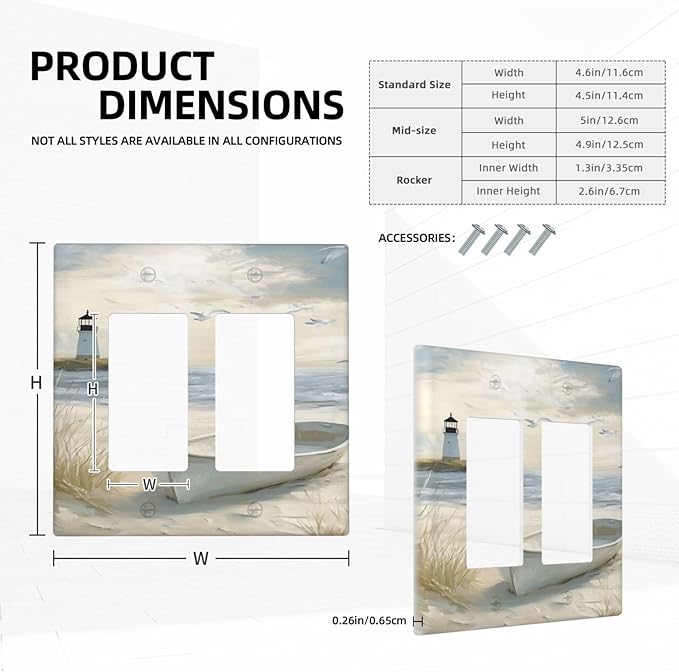 Decorative Outlet Covers Seascape Painting with Lighthouse Boats 2 Gang Wall Plate Double Rocker Light Switch Cover Double Switch Plate Cover for Bedroom Home Decor（2 Pack）