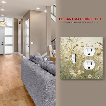 White Wildflowers Daisy Vintage Floral Wallplates 1 Toggle 1 Duplex Switch Plate Electrical GFCI Faceplate Decorative Light Switch Covers for Bed Room Living Room Decor