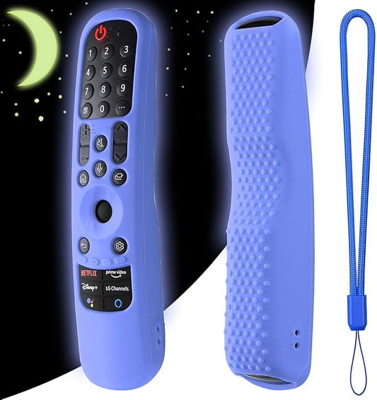 Hi Color Silicone Cover for MR24GA/MR21GA/MR22GN/MR23GA Protective Case Compatible with LG Magic TV C2 C3 G3 OLED Remote Control Slicone Sleeve with Lanyard (Glow Blue)