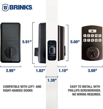 BRINKS Security Door Locks, High-Security Keyless Entry, Smart Electronic Door Lock with Deadbolt, Up to 50 Codes, Automatic Locking (Deadbolt & Passage Knob, Tuscan Bronze)