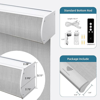 SmartWings Motorized Smart Roller Shades in Light Filtering, Electric Blinds with Remote for Windows Compatible with Alexa/Google Home/Homekit, Customized, 3% Openness Aventus Light Grey