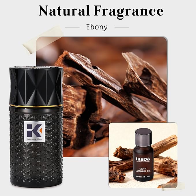 Ikeda Wireless Essential Oil Diffuser, Mini Negative Ion Mist Humidifier with Night Light & Auto Shut-Off, 250mL Ebony Scent for Room, Home, Car&Office